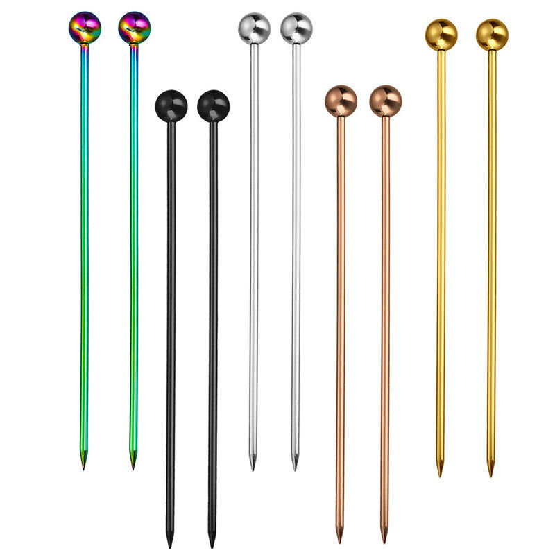 Reusable Cocktail Picks Stainless Steel 18/8 Fruit Stick Bar Tool Metal Cocktail Skewers