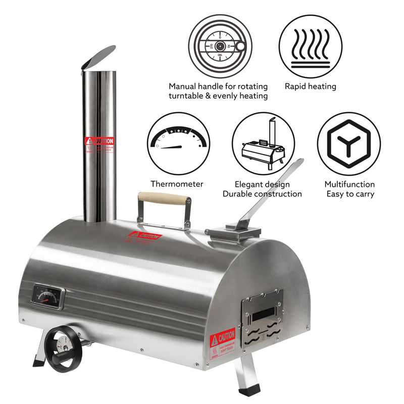 12 Inch Automatic Rotating Outdoor Pizza Oven Portable Wood Fired Pizza Grill Oven